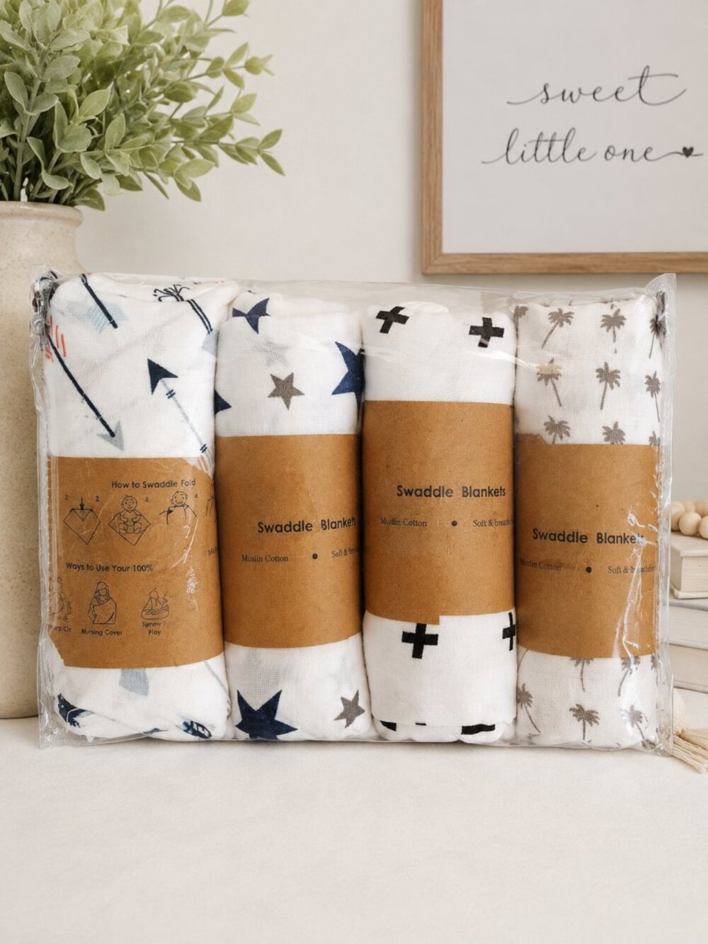 Rajlinen Meridaa Muslin Swaddle Blankets Set of 4 47x47 Unisex Baby NWT